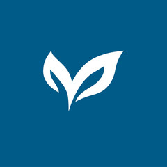 Leaf Icon On Blue Background. Blue Flat Style Vector Illustration