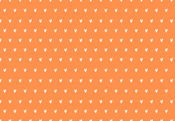 Simple small heart seamless pattern. Small hand-drawn white hearts on an orange background. Minimalistic vector pattern for stationery, textile, and web design.