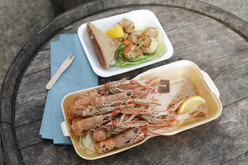 A delicious seafood meal served in a local restaurant. 