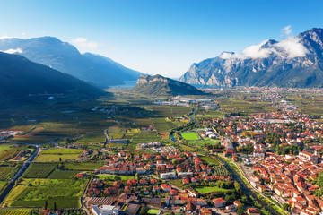 Arco Italian city. Beautiful view from the top of the Riva del Garda