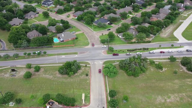 Orbiting flight over a residential intersection, Bryan, Texas, USA