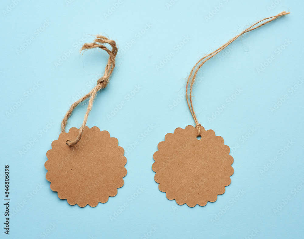 Poster round empty brown paper tag tied with string