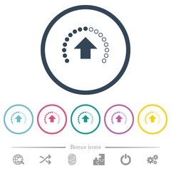 Upload in progress flat color icons in round outlines