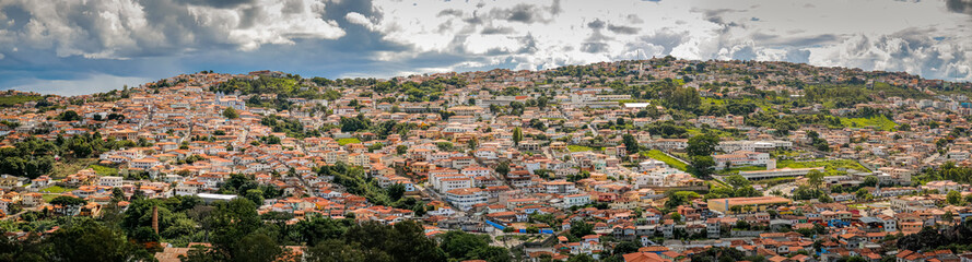 Fototapeta na wymiar Aerial view panorama with sunshine and clouds, Diamantina, Minas Gerais, Brazil 