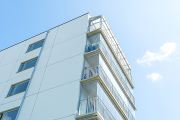 Modern Luxury Scandinavia Apartment Building Blue Sky Facade Home Residential Structure