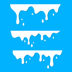 Dripping milk flows down. Dripping liquid. Fluid fluid. Spilling paint. Falling paint. Fluid oil stain. Abstract, liquid drops of ink. Vector illustration.