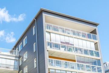 Modern Luxury Scandinavia Apartment Building Blue Sky Facade Home Residential Structure
