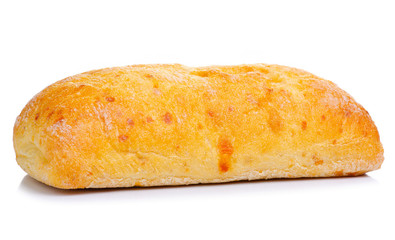Ciabatta with cheese on white background isolation
