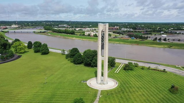 Carillon tower in a historical park along the Miami River, Dayton, Ohio, USA