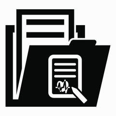 Folder and heart icon. Cardiogram archive of the heart. Outpatient patient book. Accounting for diseases. Receptions. Medical server. Vector icon.