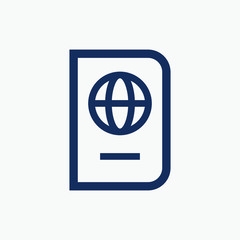 World passport with line vector minimalistic icon. Legal tourism pay vector symbol. Document cover icons set for web design. Travel concept flat icons for app design. Id emigration sign