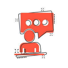 People with speech bubble icon in comic style. Chat cartoon vector illustration on white isolated background. Speaker dialog splash effect business concept.