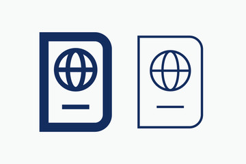 World passport with line vector minimalistic icon. Legal tourism pay vector symbol. Document cover icons set for web design. Travel concept flat icons for app design. Id emigration sign