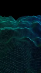 Abstract green landscape on a black background. Cyberspace grid. hi tech network. Depth of field. 3D illustration