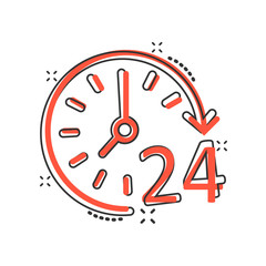 Clock icon in comic style. Watch cartoon vector illustration on white isolated background. Timer splash effect business concept.