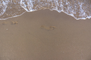 Sea surf, waves rolls on a sandy beach