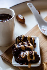 Dates snack with chocolate and peanut butter