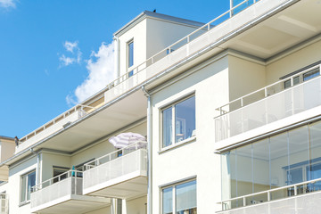Modern Luxury Scandinavia Apartment Building Blue Sky Facade Home Residential Structure