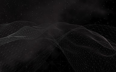 Black abstract background. Hi tech network. Cyberspace grid. Outer space. Starry outer space texture. 3D illustration