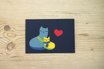 Step-by-step instructions for a handmade card for mom with hugging cats for Mother's Day or any other