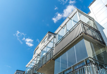 Modern Luxury Scandinavia Apartment Building Blue Sky Facade Home Residential Structure