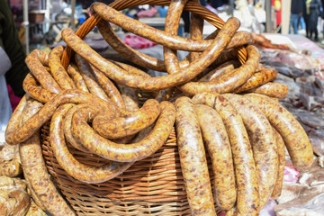 Assorted meat products. Street food, fast food assortment of meat