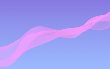 Pink wave on blue sky abstract background. Fluttering pink scarf. Waving on wind pink fabric. 3D illustration