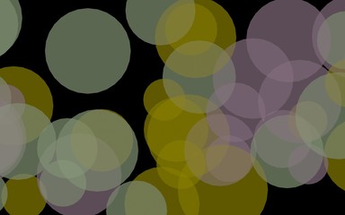 Multicolored translucent circles on a dark background. Yellow tones. 3D illustration