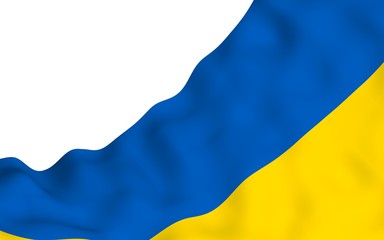The flag of Ukraine on a white background. National flag and state ensign. Blue and yellow bicolour. 3D illustration waving flag