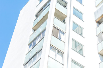 Modern Luxury Scandinavia Apartment Building wiith Blue Sky in Home Residential Area