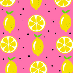 Fresh lemons Seamless pattern illustration, summer fruit vector