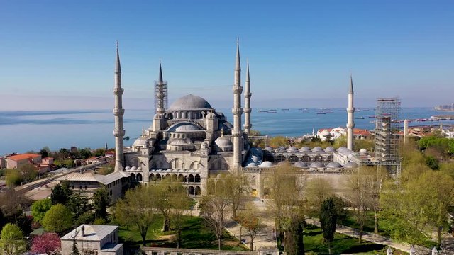 Sultan Ahmed Mosque called Blue Mosque Aerial View from Istanbul. Turkiye. 