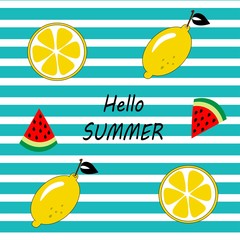 Fresh lemons Seamless pattern illustration, summer fruit vector