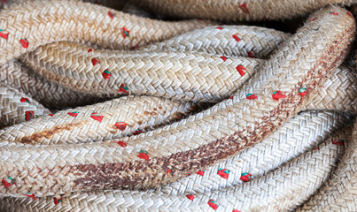 A close up shot of a coil of nylon rope