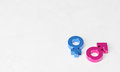 Male, female sex sign. Gender symbols illustration.  Mars and Venus signs. 3D rendering. Grey background.