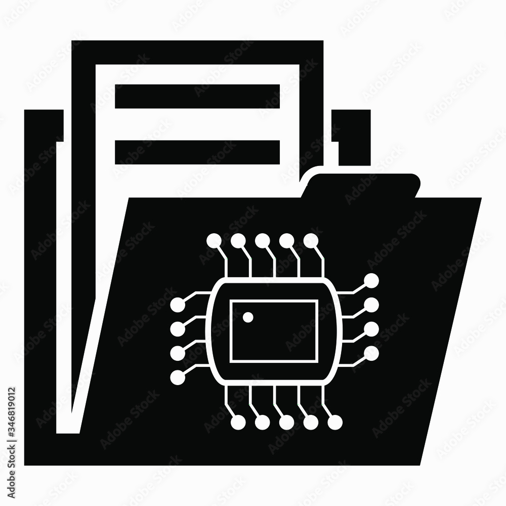 Poster folder and chip icon. illustration of technical documentation. cloud service. price list of a comput