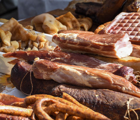 Assorted meat products. Street food, fast food assortment of meat