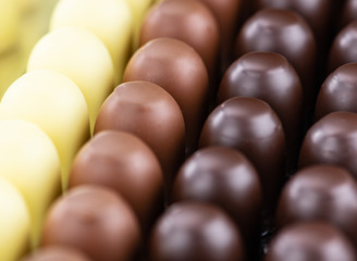 Chocolate Marshmallows (close up shot; selective focus)