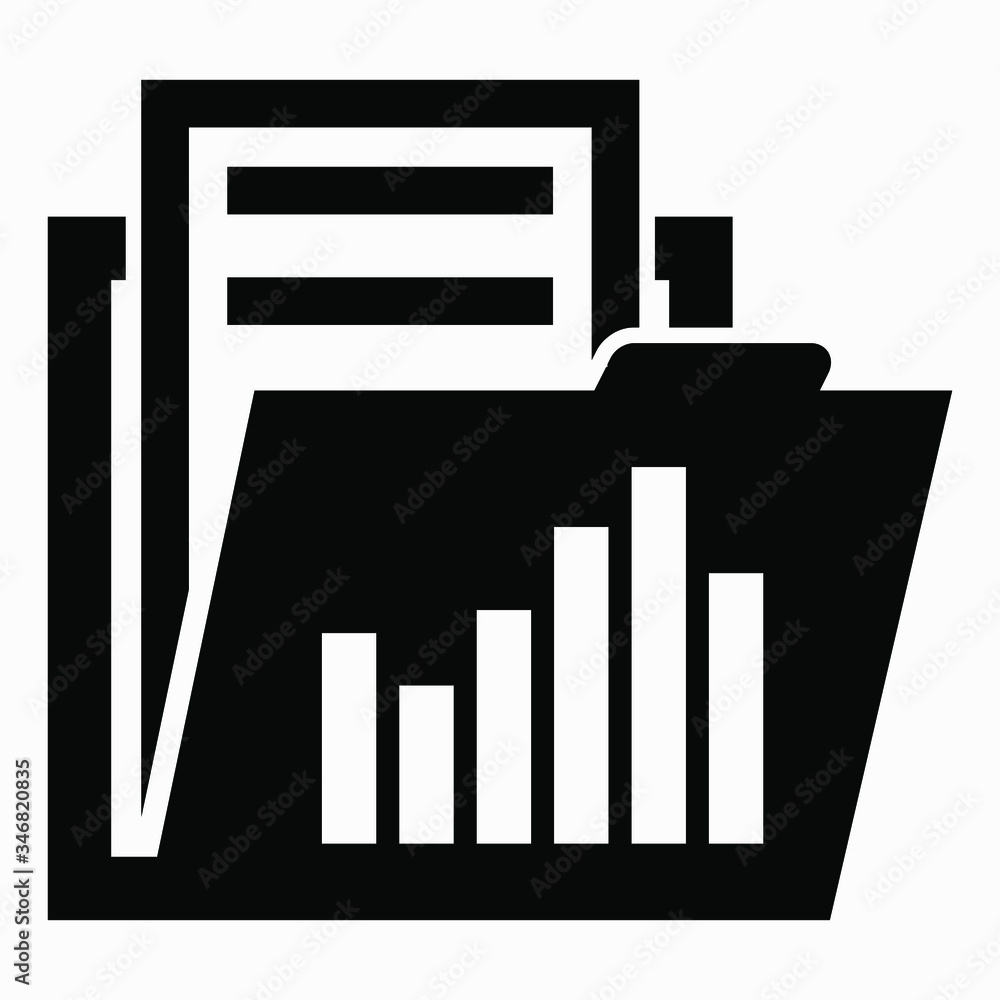 Poster folder and graph icon. project documentation. presentation of an idea. work documents. tables and gr