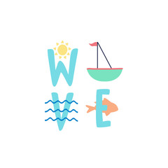 text fish wave sun 
sail text line tee illustration art vector