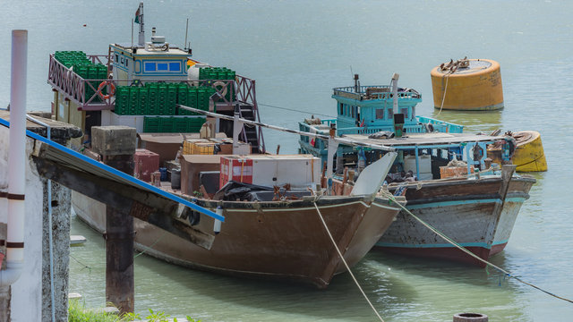 This small wooden ships called, dhows, use to ply the indian ocean from the gulf area to the east coast of africa.  Tey use to dock at the old port of Mombasa