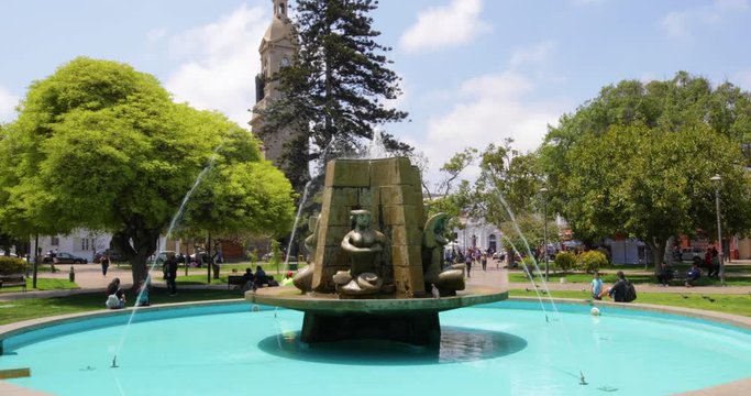 Chile La Serena close up of the fountain in the public gardens