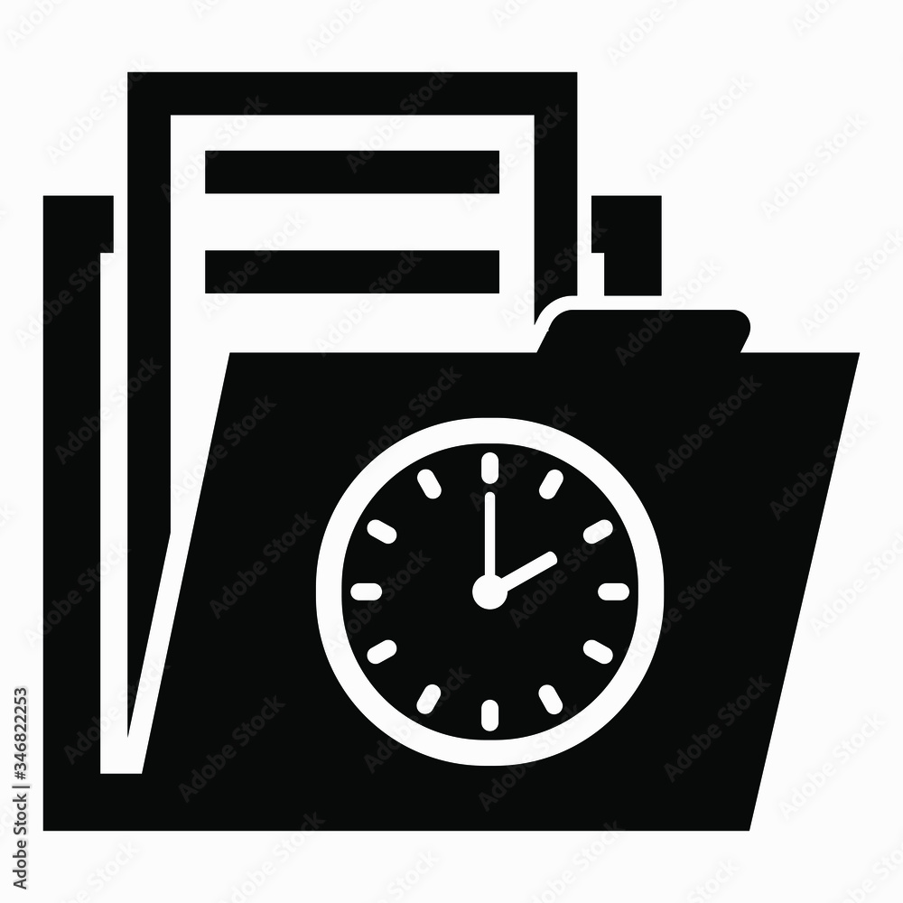 Poster folder and clock icon. illustration of temporary files. folder with temporarily available documents.