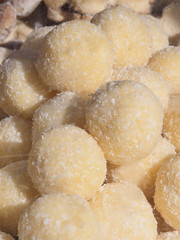 Display window of a bakery and pastry shop of with variety of baked goods