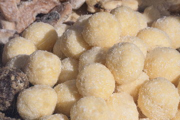 Display window of a bakery and pastry shop of with variety of baked goods