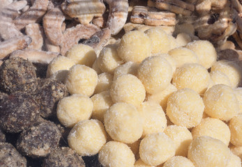 Display window of a bakery and pastry shop of with variety of baked goods