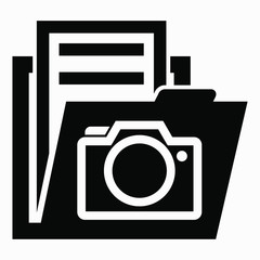 Folder and picture icon. Photo archive. Documents with photos. A selection of images. Vector icon.