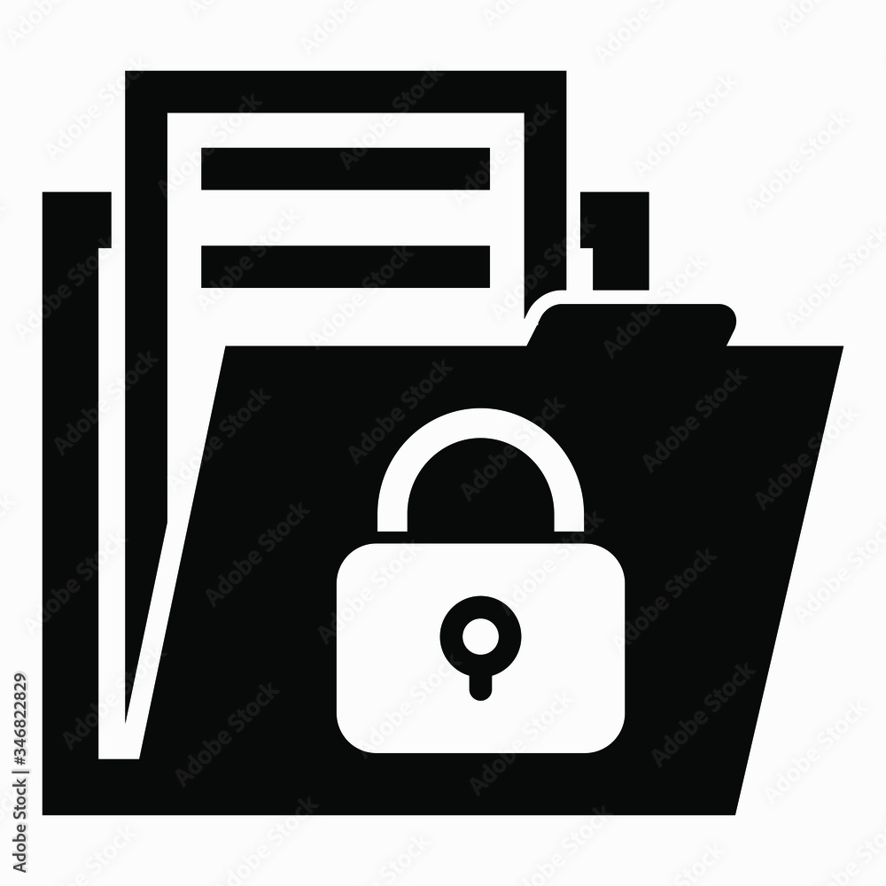 Poster folder and lock icon. encrypted documents. password on documents. secret notes. vector icon.