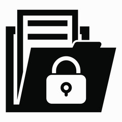 Folder and lock icon. Encrypted documents. Password on documents. Secret notes. Vector icon.