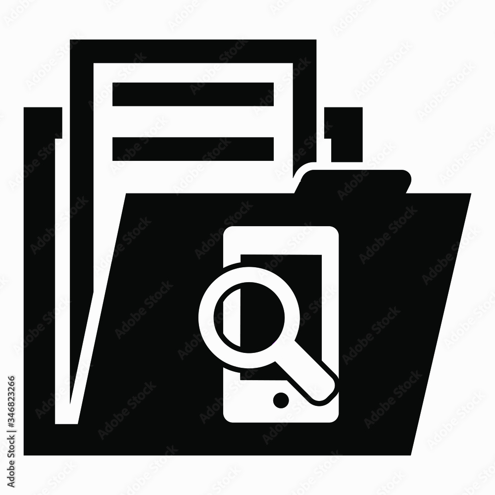 Poster icon folder and search in the phone. magnifier and phone icon. archive of search queries in the phon